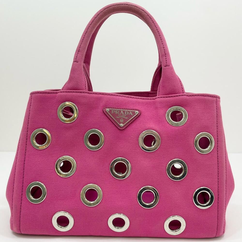 Prada Shoulder Bag Punched Pink Bag Tote Canapa